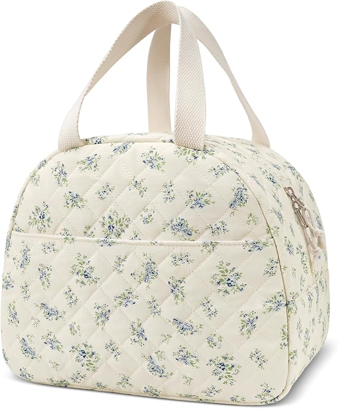 Lunch Box for Women,Cute Quilted Lunch Tote Bag,Reusable Insulated Lunch Box,Large Capacity Cooler Bag with Compartments for Work, Picnics or Travelling