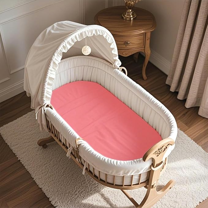 Bassinet Sheets 17" x 29" Fit for Halo BassiNest Swivel Sleeper and 4moms Mamaroo Sleep, 100% Jersey Cotton Super Soft and Breathable Bassinet Fitted Sheets for Baby, 3 Pack, Pink
