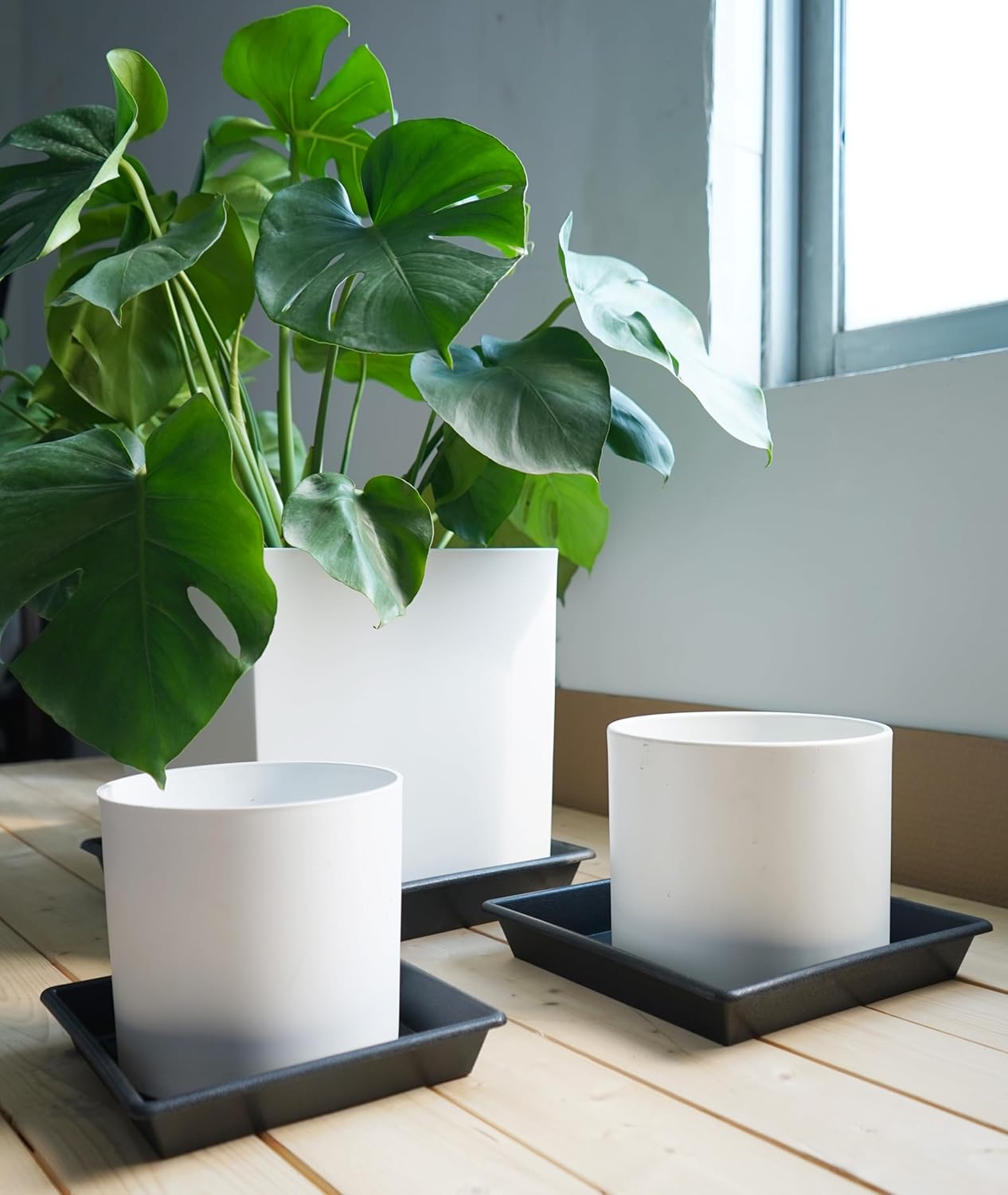 Square Plant Saucer 5 Pack 8 10 12 14 16 18 20 Inch, Plant Trays for Pots Heavy Duty Plastic Plant Saucers for Indoors Outdoors, Flower Pot No Holes Plant Drip Trays