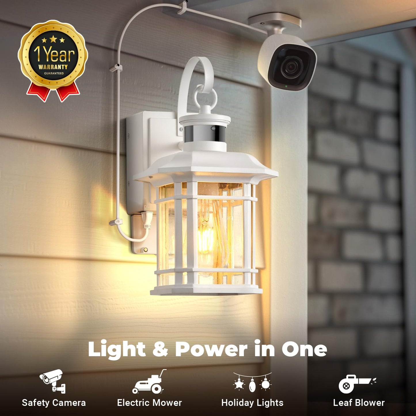Opaxis 2 Pack White Porch Light With Gfci Outlet  3 Modes Motion Sensor Exterior Lighting Fixtures  Dusk To Dawn Outside Lights For House  Porch  Garage  Waterproof  Anti-Rust