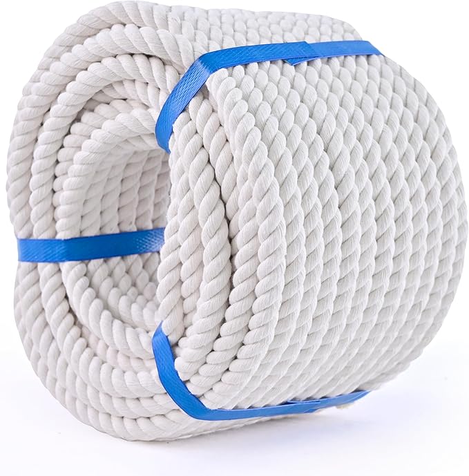 White Cotton Rope 1/2in × 50ft Natural Twisted,Available as Used for Tug of War, Navigation, Fitness and Making Handicraft...