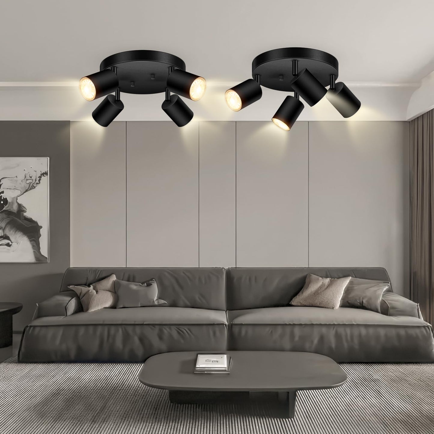 4 Light Track Lighting Fixtures Ceiling  Matte Black Round Directional Ceiling Spotlight  Gu10 Flush Mount Track Fixture  Adjustable Modern Led Track Lights For Kitchen/Living Room  Bulb Not Included