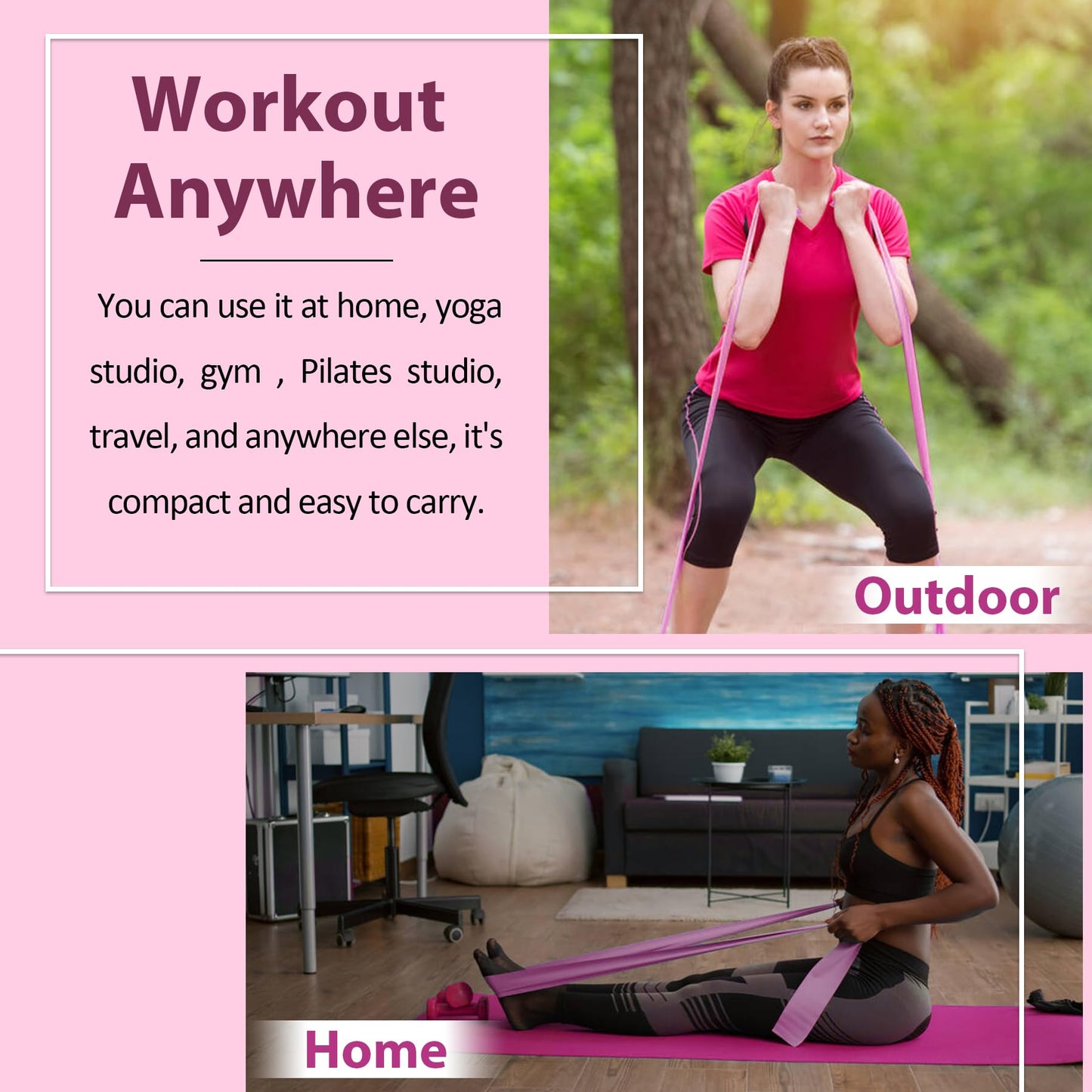 5 Pcs Resistance Bands for Working Out Women and Men, Physical Therapy Bands, Latex Free Elastic and Exercise Bands Set for Stretching, Suitable for Rehab, Yoga, Pilates, Gym, Home Exercise (Pink)