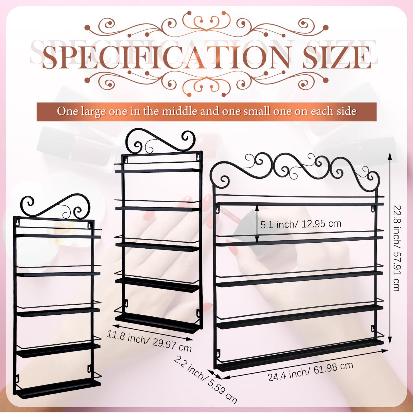 Sintuff 3 in 1 Nail Polish Rack Wall Mount Nail Polish Organizer 5 Tiers Shelf Storage Display Holder Stand Holds 200 Bottles fo