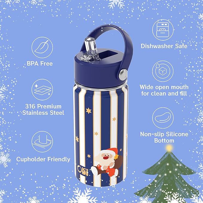Kids Water Bottle with Straw Lid 14oz, Vacuum Insulated 316 Stainless Steel Water Bottles for Kids for School, Leakproof Water Bottle, BPA Free and Keep Cold for 24 Hours