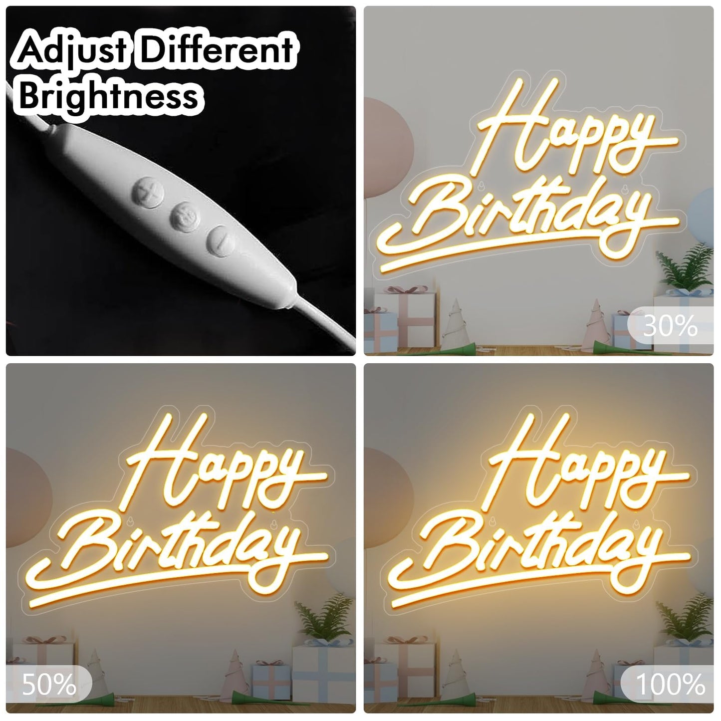 Happy Birthday Neon Sign Battery Operated  Usb Powered Neon Signs For Wall Decor  Adjustable Brightness Happy Birthday Signs(15 X 9.6 Inches)