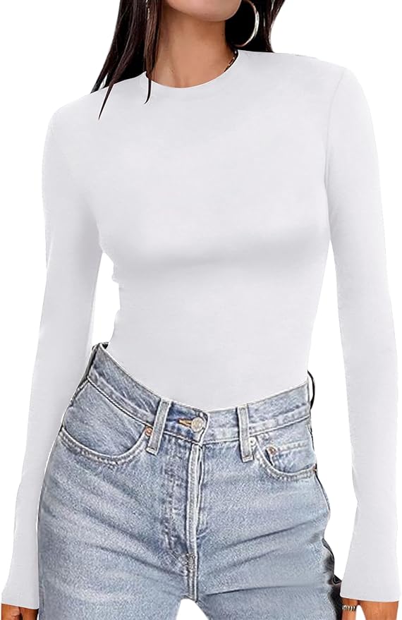Ekouaer Women's Long Sleeve Shirts Tight Fitted Tops Crewneck Underscrubs Tee Lightweight Basic Thermal Undershirts