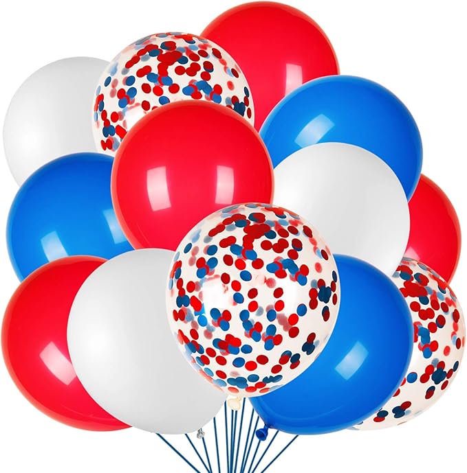 JOYYPOP 80Pcs Red White and Blue Latex Balloons with Confetti Balloons for 4th of July Decorations Independence Day Patrio...