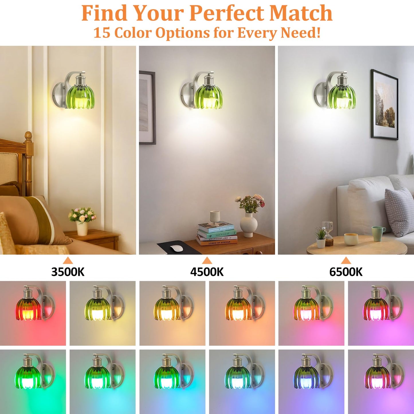 VerRon Rechargeable Battery Operated Wall Sconce Set of Two, Green Glass Lampshade, Wireless, Remote Control, 2-Pack, Brushed Nickle