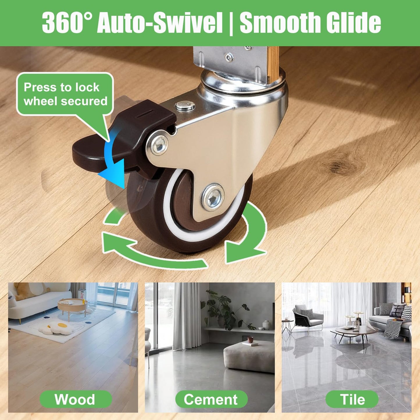 1 Inch Small Caster Wheels Set of 4, L-Bracket Casters Low Profile Side Mount Casters, Swivel Rubber Castors for Furniture, Underbed Drawer, DIY Project, Capacity Lbs: 97 Lbs (with 2 Brakes)