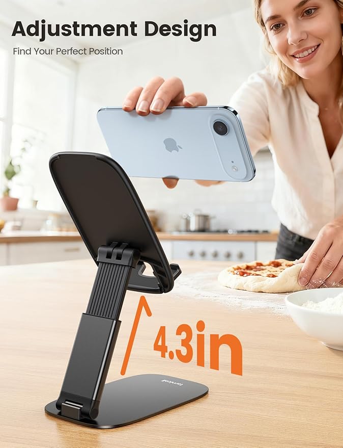 Lamicall Ultra-Thin Cell Phone Stand for Desk - [Height Adjustable] Foldable Desktop Phone Holder, Portable Mobile Stand, Office Desk Accessories Gifts for iPhone 17 16 15 14 13 Pro Max, Galaxy S25