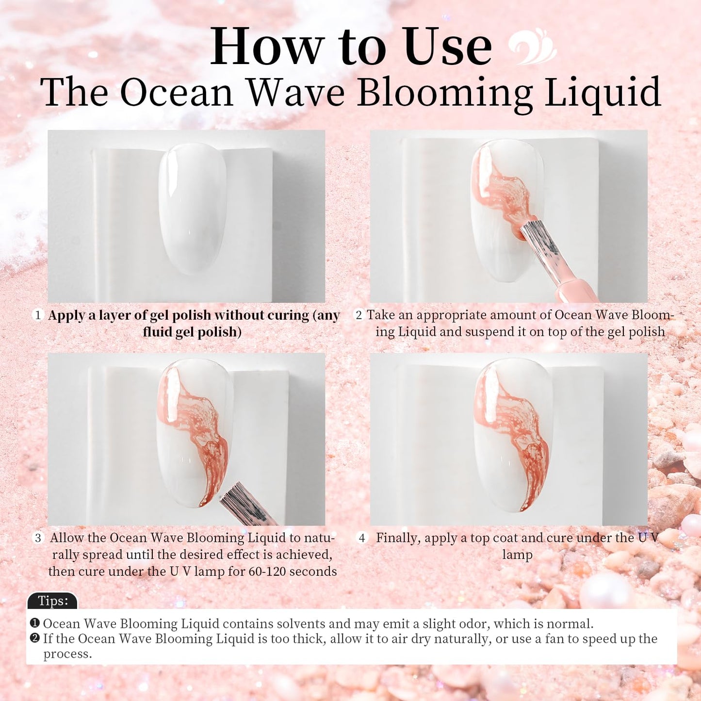 JODSONE Ocean Wave Blooming Gel Nail Polish,16.5ml Pink Blooming Liquid for Spreading Effect Wave,High Fluidity Wave Textures fo