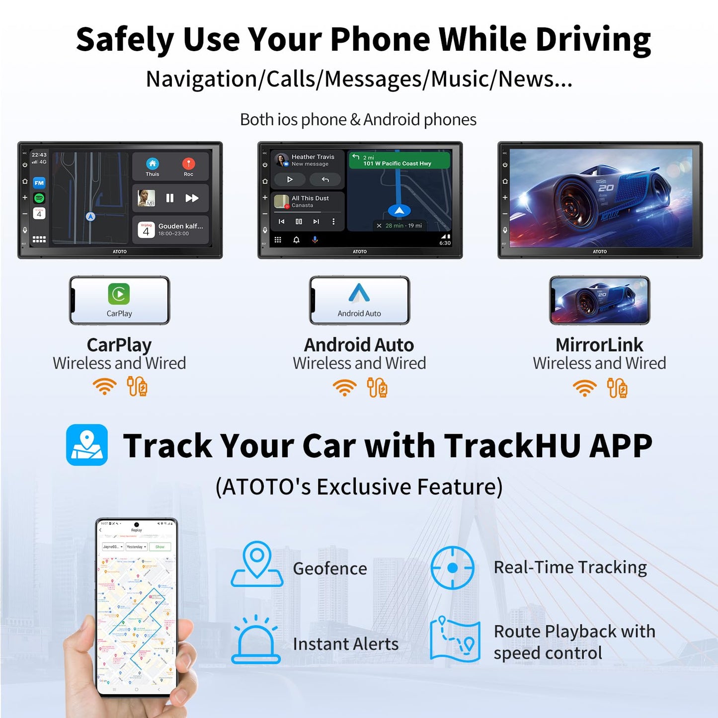 ATOTO A6 PF Android 7" Double DIN Car Stereo, 8-core 2+32GB, Wireless CarPlay & Android Auto QLED Touch Screen, WiFi/BT/USB, AI Chat&GPS Tracking, Dual Bluetooth, DSP/FM/SWC/LRV, MirrorLink,A6G2B7PF