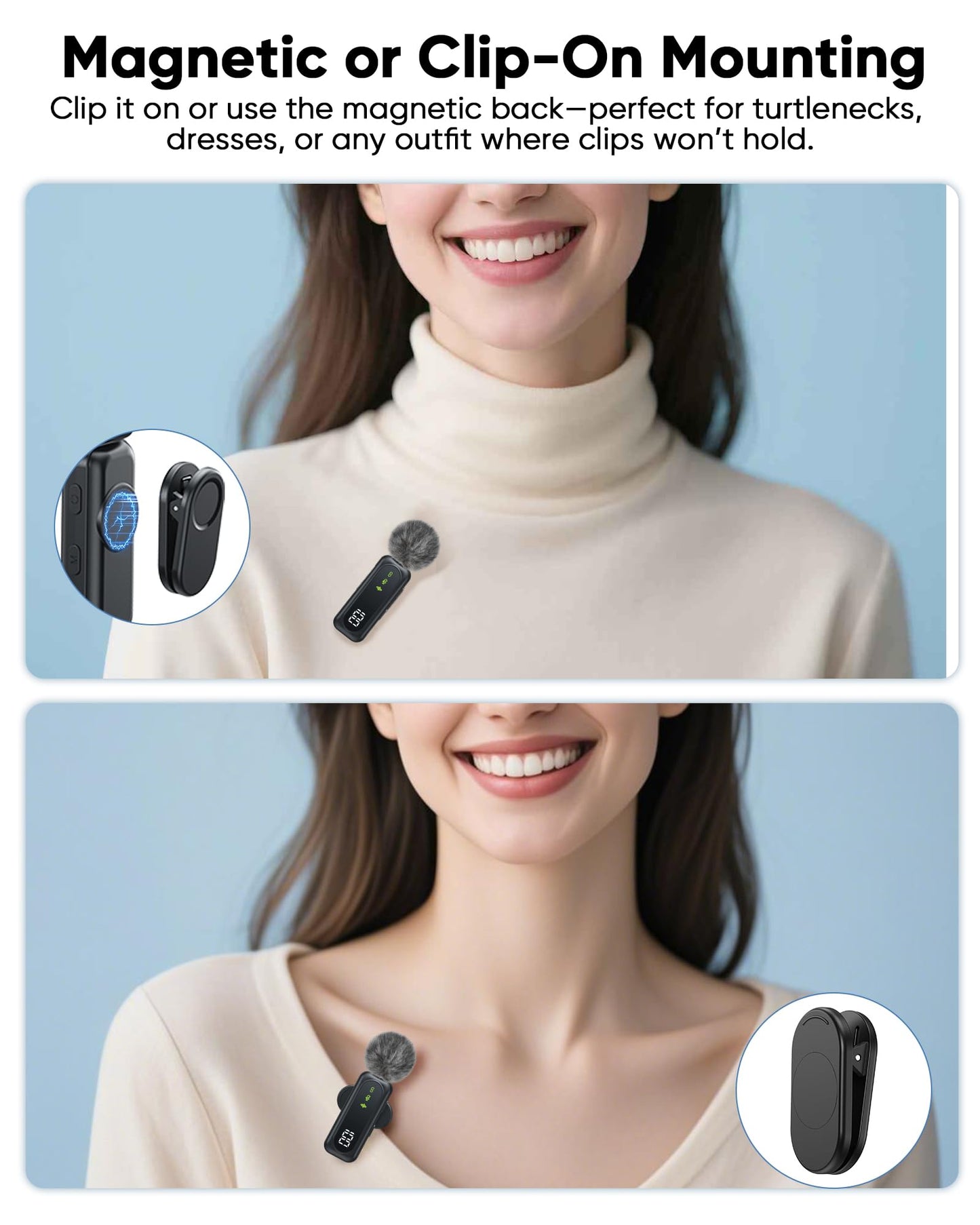 Jubolion Wireless Mini Microphone For Iphone - Magnetic Clip Mini Mic With 100% Battery Display, Noise Reduction, Plug & Play, C