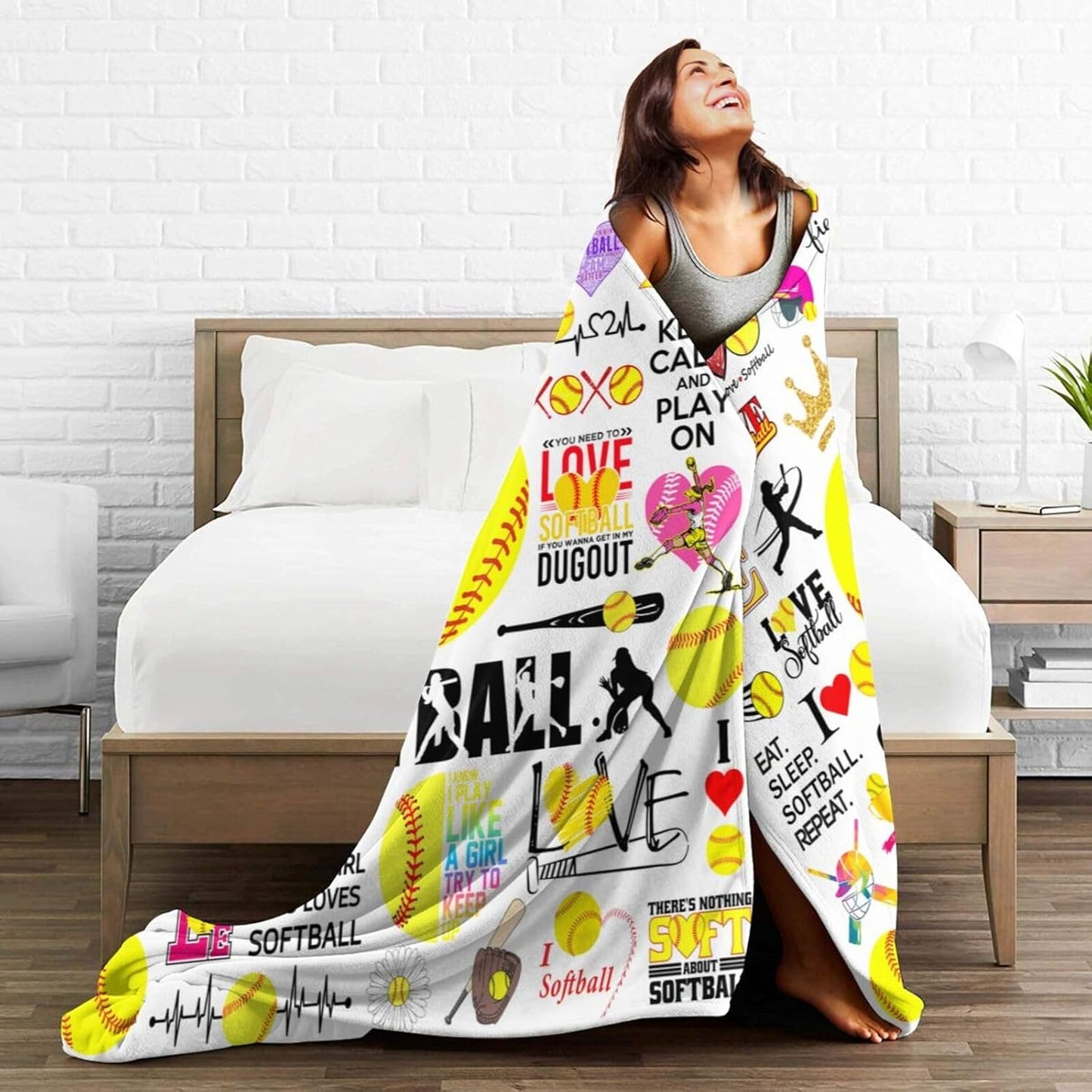 Softball Blanket Soft Cozy Flannel Softball Throw Blankets Bedding Softballs Lovers Merch Gifts for Boys Girls Women Adults Gifts Room Decor80 X60