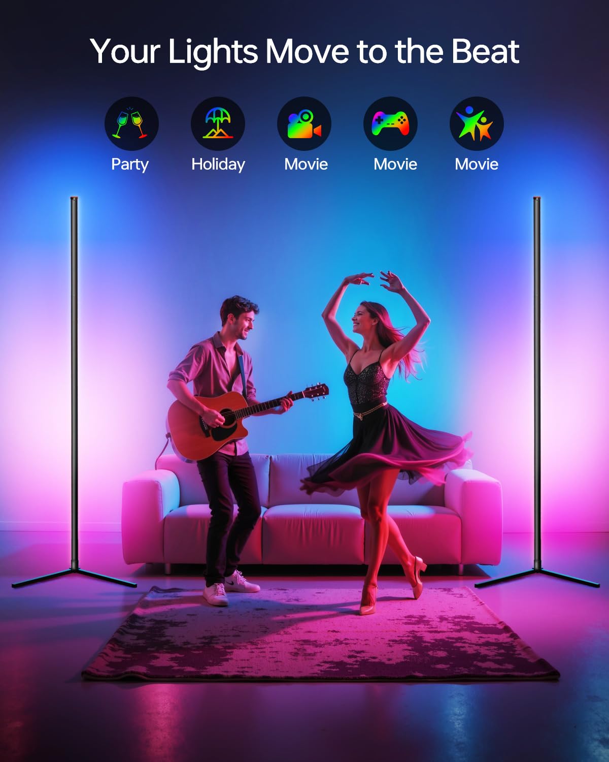 Bodami Smart RGB Corner Floor Lamp, APP & Voice Control, Dimmable, 2 Pack, Aluminum