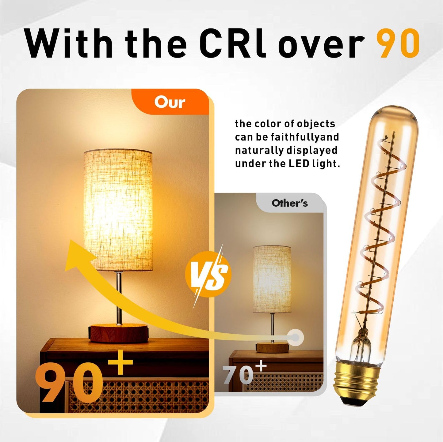 Umlaen 7.3 Inch Tubular Edison Bulb Dimmable Led Light Bulbs  E26 Vintage Light Bulbs Warm White 2700K  5W  Spiral Filament  Amber  For Pendant Lighting Wall Sconces Vanity