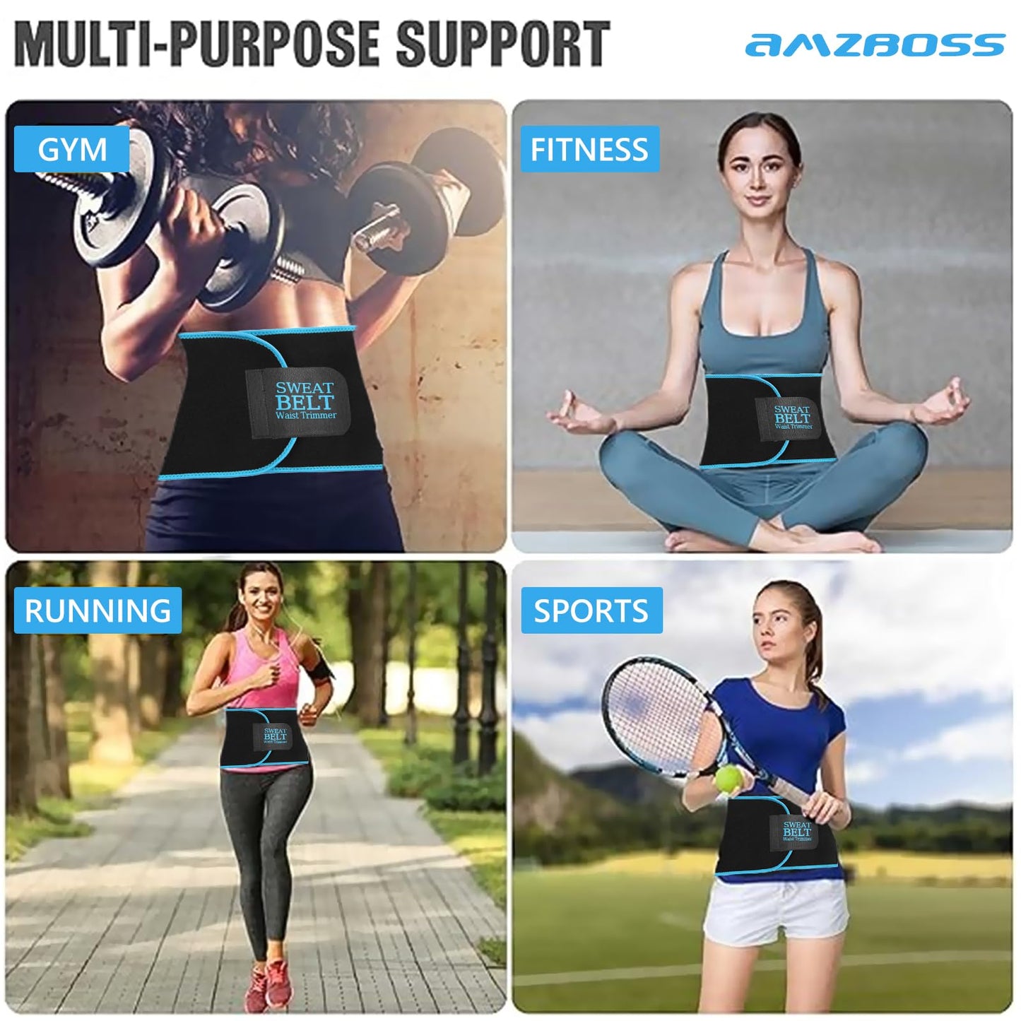 AMZBOSS Waist Trainer for Women Lower Belly Fat, Waist Sweat Band for Women, Belly Band Sweat Belt, Stomach Wrap, Faja Body Shaper (Blue, X-Large)