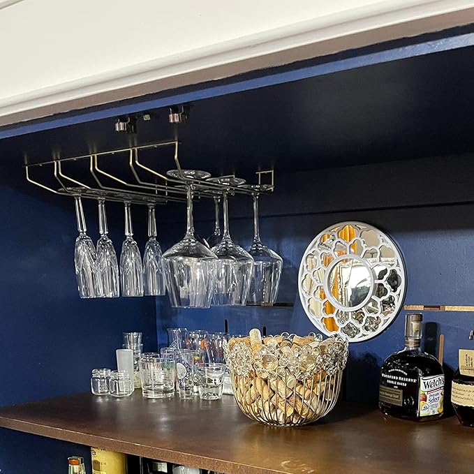 14-Inch Wine Glass Rack, Under Cabinet Wine Glass Holder Stainless Steel Chrome Finish Stemware Rack - Hanging Stemware Holder for Cabinet Kitchen Bar, Set of 4