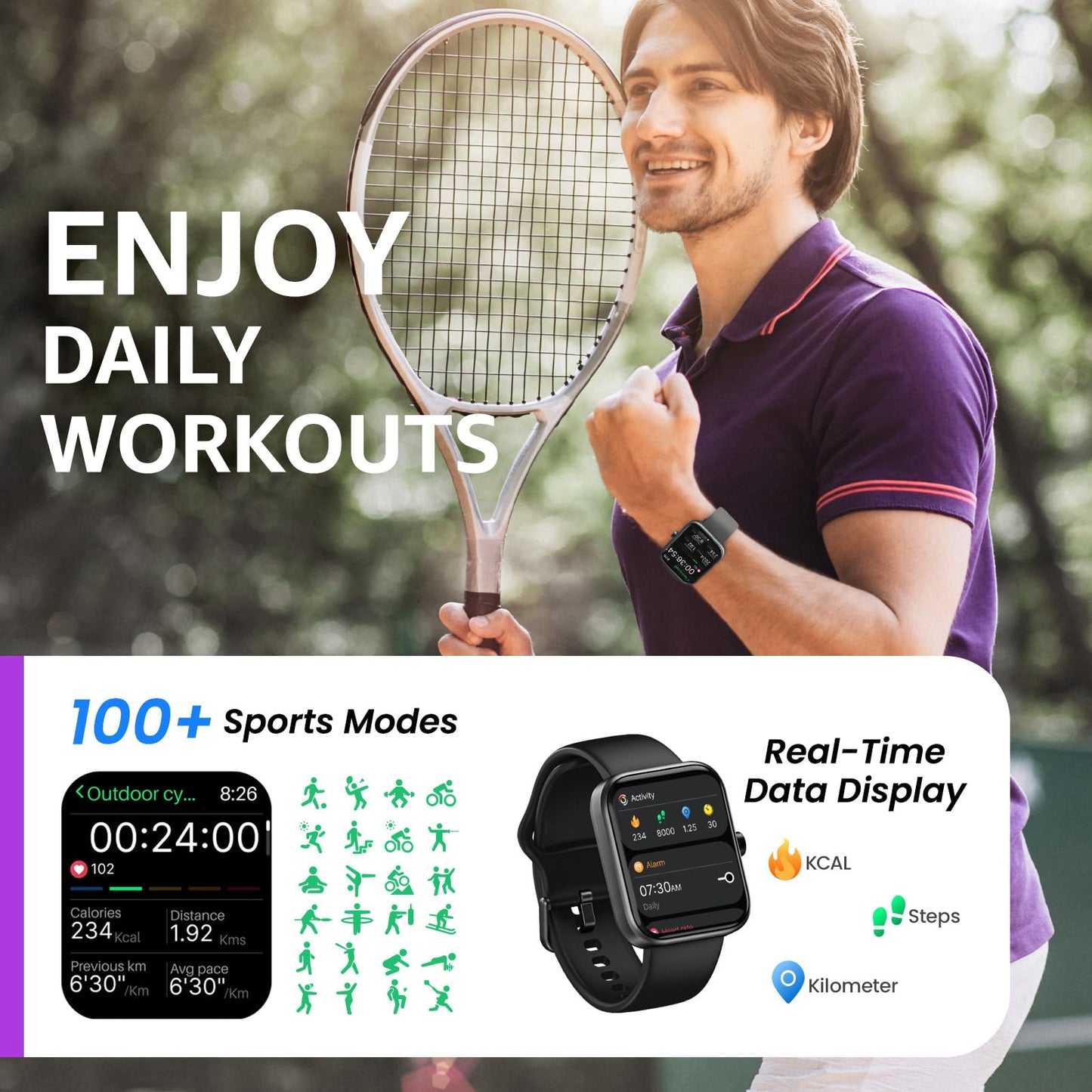 Tozo Smart Watch For Men Women For Iphone&Android, 1.83 Fitness Tracker Bluetooth Call [Answer/Make], Ip68 Waterproof Sleep Moni