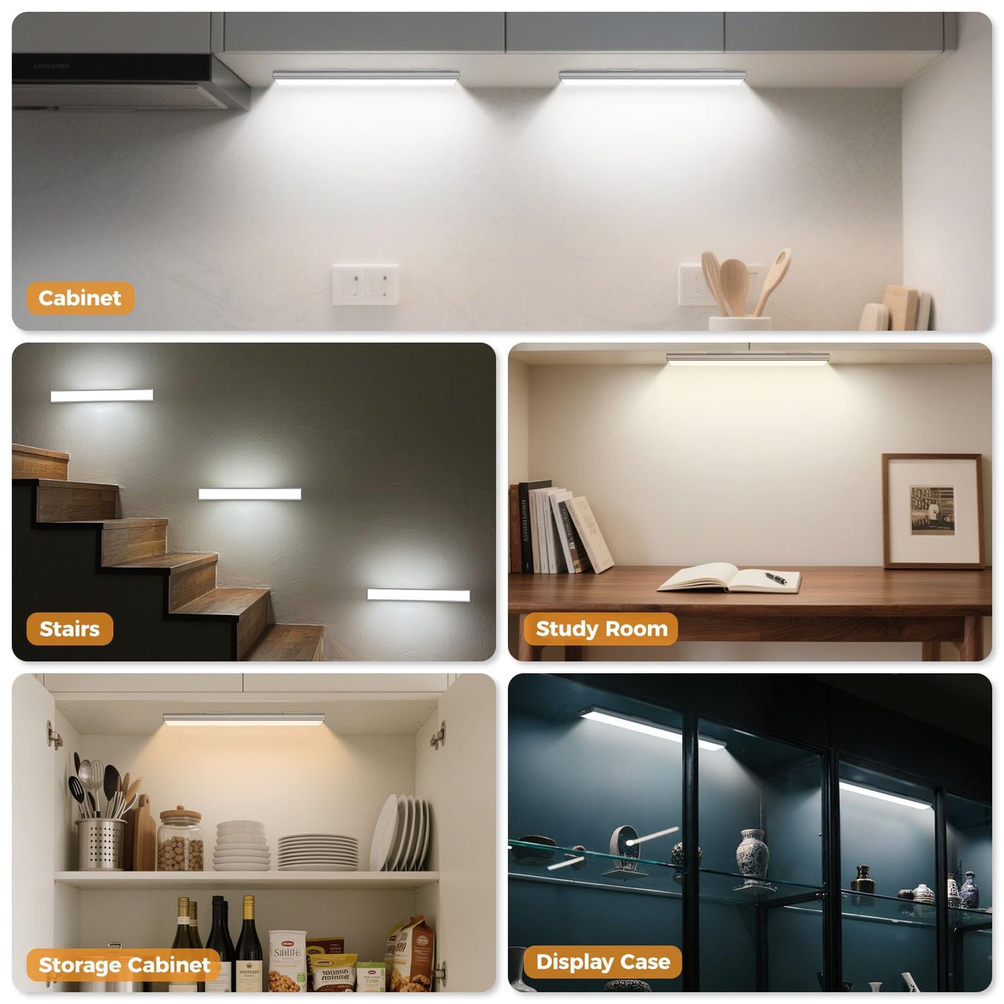 Yacoto Under Cabinet Lighting  5 Pack 54 Led Motion Sensor Light Indoor 3 Color Dimmable Rechargeable Battery Operated Motion Activated Under Counter Lights For Kitchen Closet Stairs Home