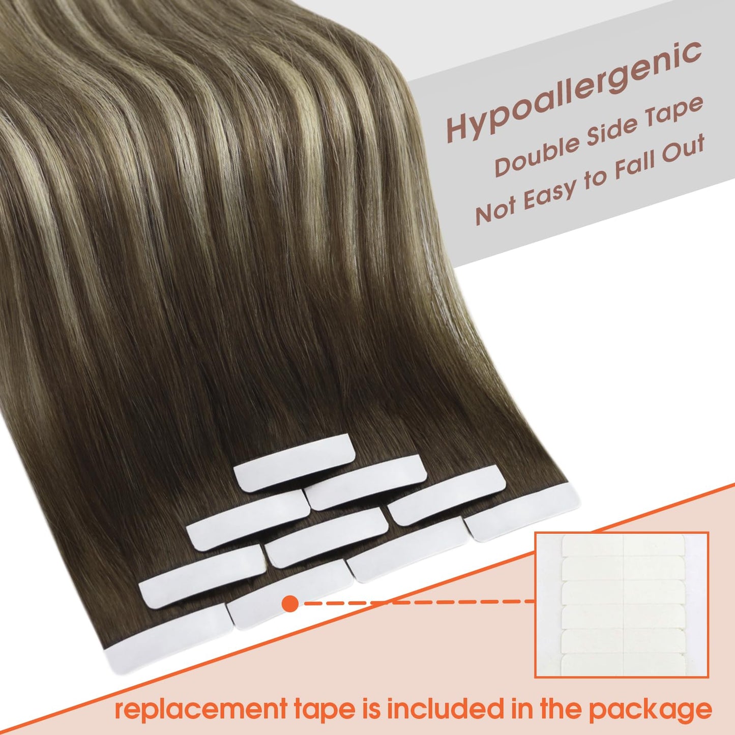 Sunny Hair Tape in Hair Extensions Real Human Hair Invisible Remy Hair Extensions Tape ins for Women Cool Brown Ombre Light Brow