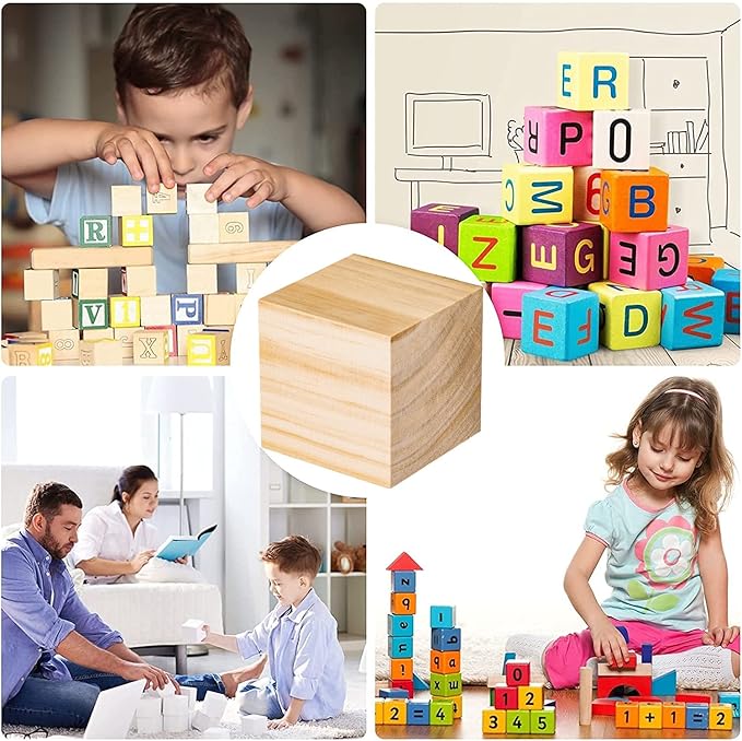 Wood Blocks for Crafts, Unfinished Wood Cubes, 3cm Natural Wooden Blocks, Pack of 30 Wood Square Blocks, Wooden Cubes for Arts and Crafts and DIY Projects