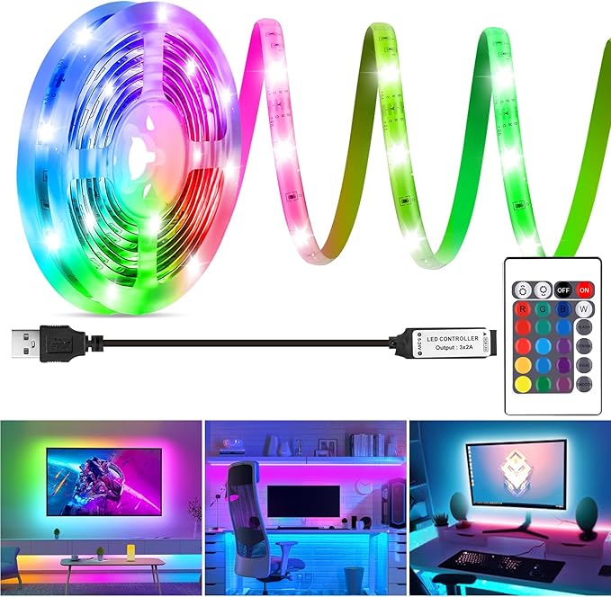 HOUHUI LED Strip Lights 6.56Ft, RGB LED Lights Strip for 40-60in TV Backlight, RGB Color Strips Light Waterproof IP65 with...