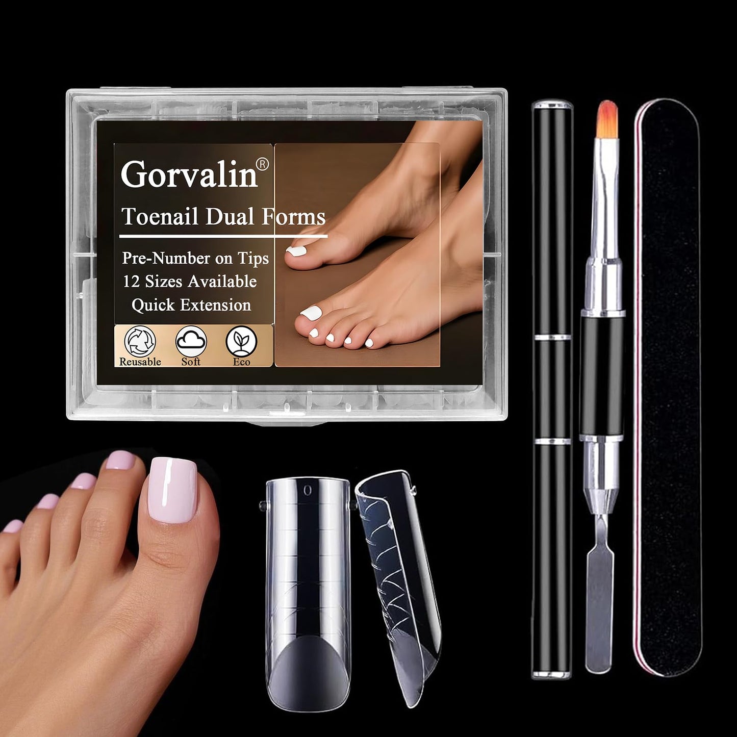 Poly Gel Toe Nail Form Kit - 120 Pcs Reusable Dual Toe Molds for Acrylic Extensions and Pedicure | Full Cover Nail Tips with Dua