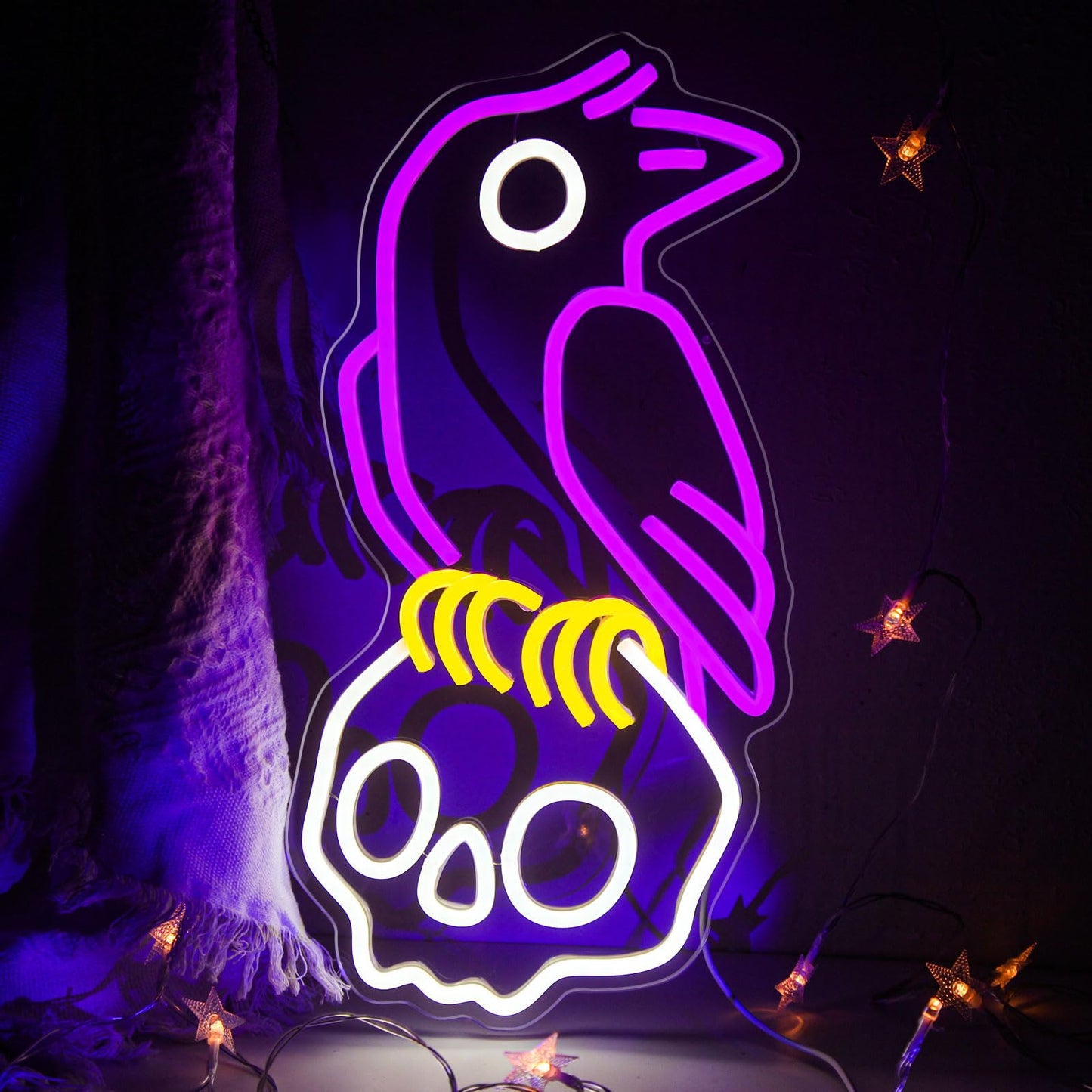 Crow Skull Christmas Neon Sign For Bedroom Dimmable Skull Light Horror Neon Signs Wall Decor Skull Lamp Led Neon Light For Man Cave malt-inspired Bar Game Room Party Christmas Decor Gifts