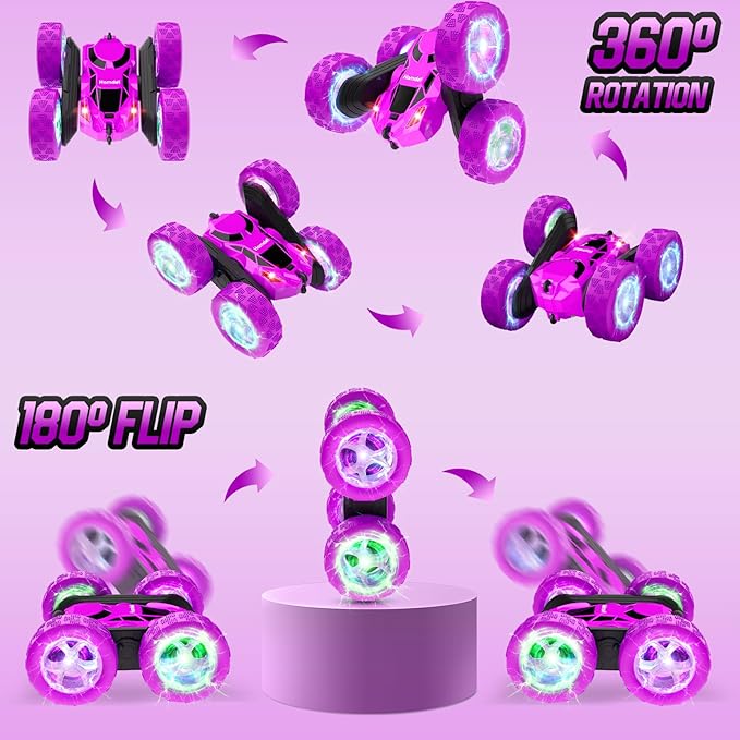 Remote Control Car for Kids, Stunt RC Cars with Cool Wheel Lights, Double-Sided Driving, 360-degree Rotation Boys & Girls Toys for Ages 6 7 8 9 10-12 Kids, Christmas, Birthday Idea