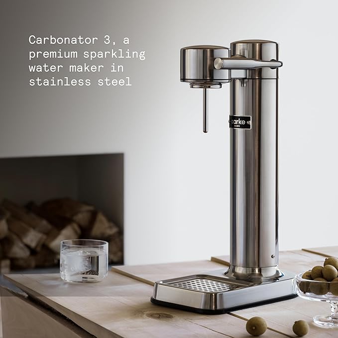 Aarke Carbonator lll with CO2 Cylinder, Sparkling & Carbonation Water Machine, Stainless Steel with PET BPA-Free Reusable Bottle Volume 1L/34 fl oz (Stainless Steel)