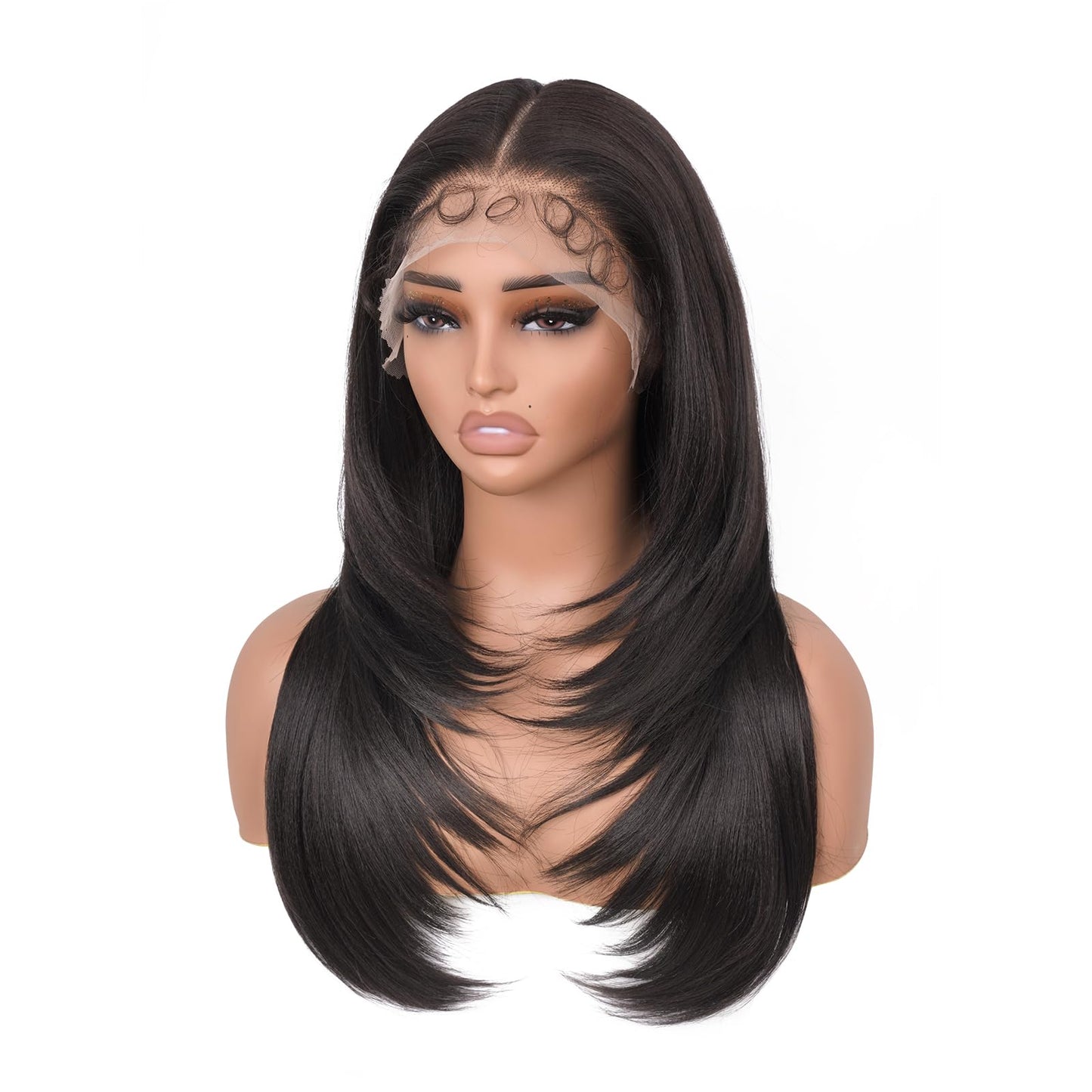 Natural Black Lace Front Wigs Wear and Go Glueless Wig, Pre Plucked Pre Cut Wigs for Beginners Layered Straight Synthetic Lace F