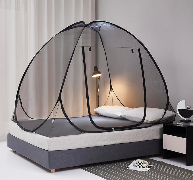 Mengersi Pop Up Mosquito Net for Bed,Portable Folding Mosquito Net Tent with Net Bottom for Baby Adults Camping Travel(Black,Twin)