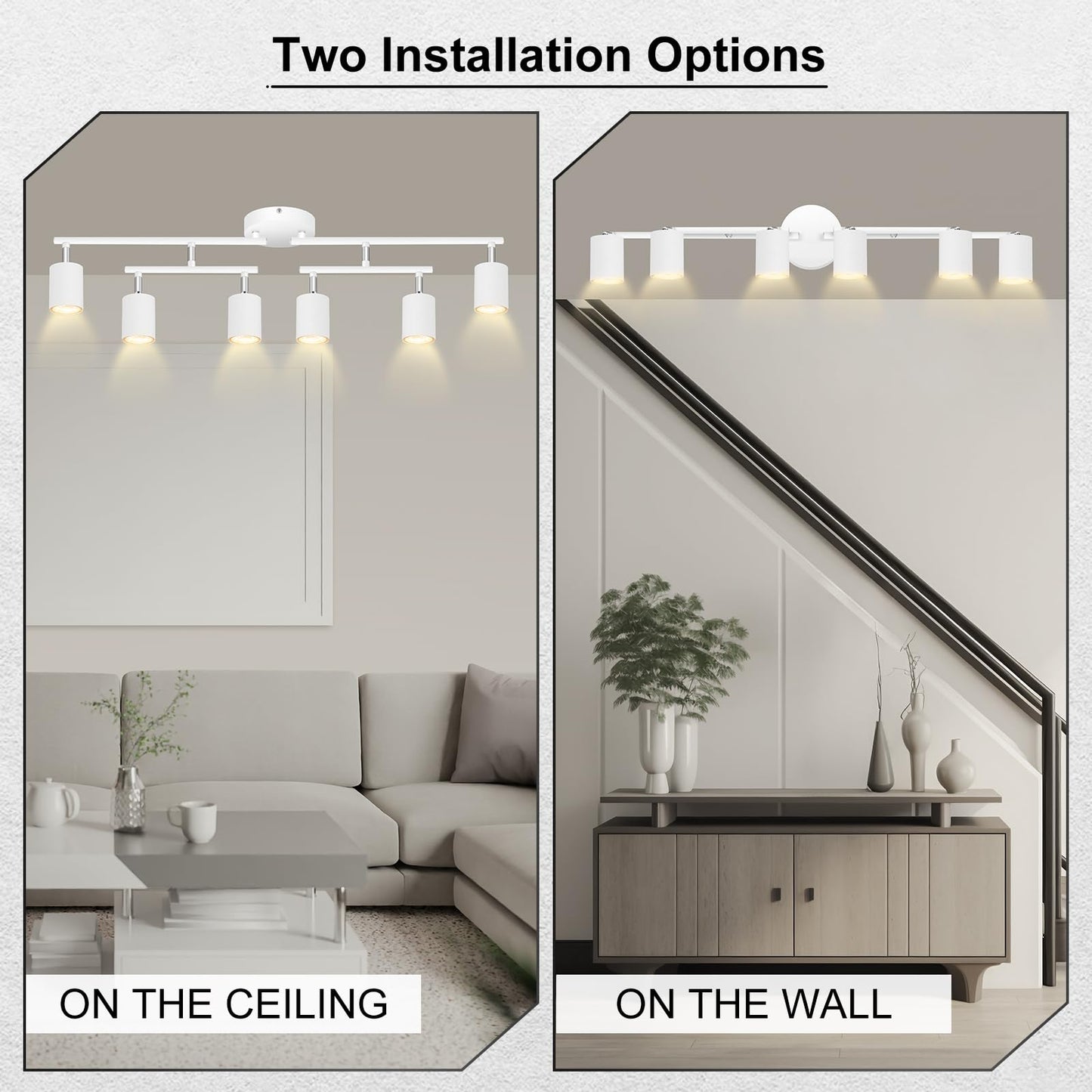 Auquee 6 Light Track Lighting Fixtures Ceiling  Matte White Kichen Track Lighting Fixtures With Rotatable Light Heads  Upgrade Light Poles  Modern Led Spot Lights For Kitchen/Hallway  No Gu10 Bulb