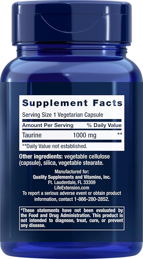 Life Extension Taurine 1,000 mg, 90 Vegetarian Capsules (Pack of 2)