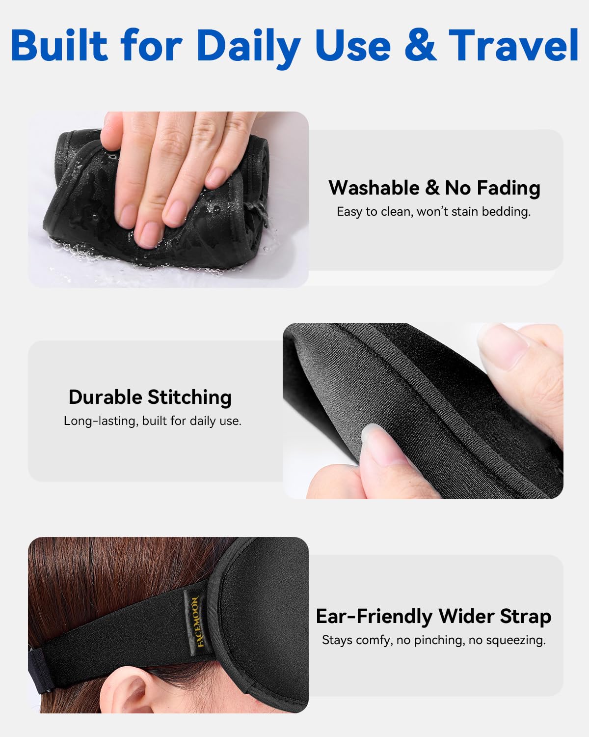 Travel Essentials Blackout Sleep Mask for Men Women: Weighted Designed 3D Zero Eye Pressure Soft - for Long Flight, Car Trip, Office Nap, Bedroom, Apartment - Rest and Relaxation Gifts