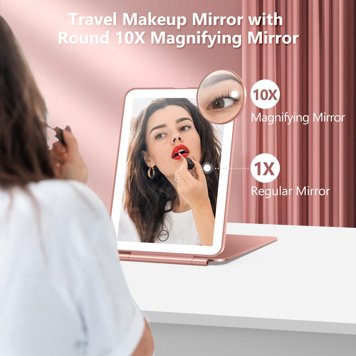miroposs Rechargeable Travel Makeup Mirror, Vanity Mirror with 80LEDs, 3 Color Lighting, 2000mAh Battery, Portable Ultra Slim Li