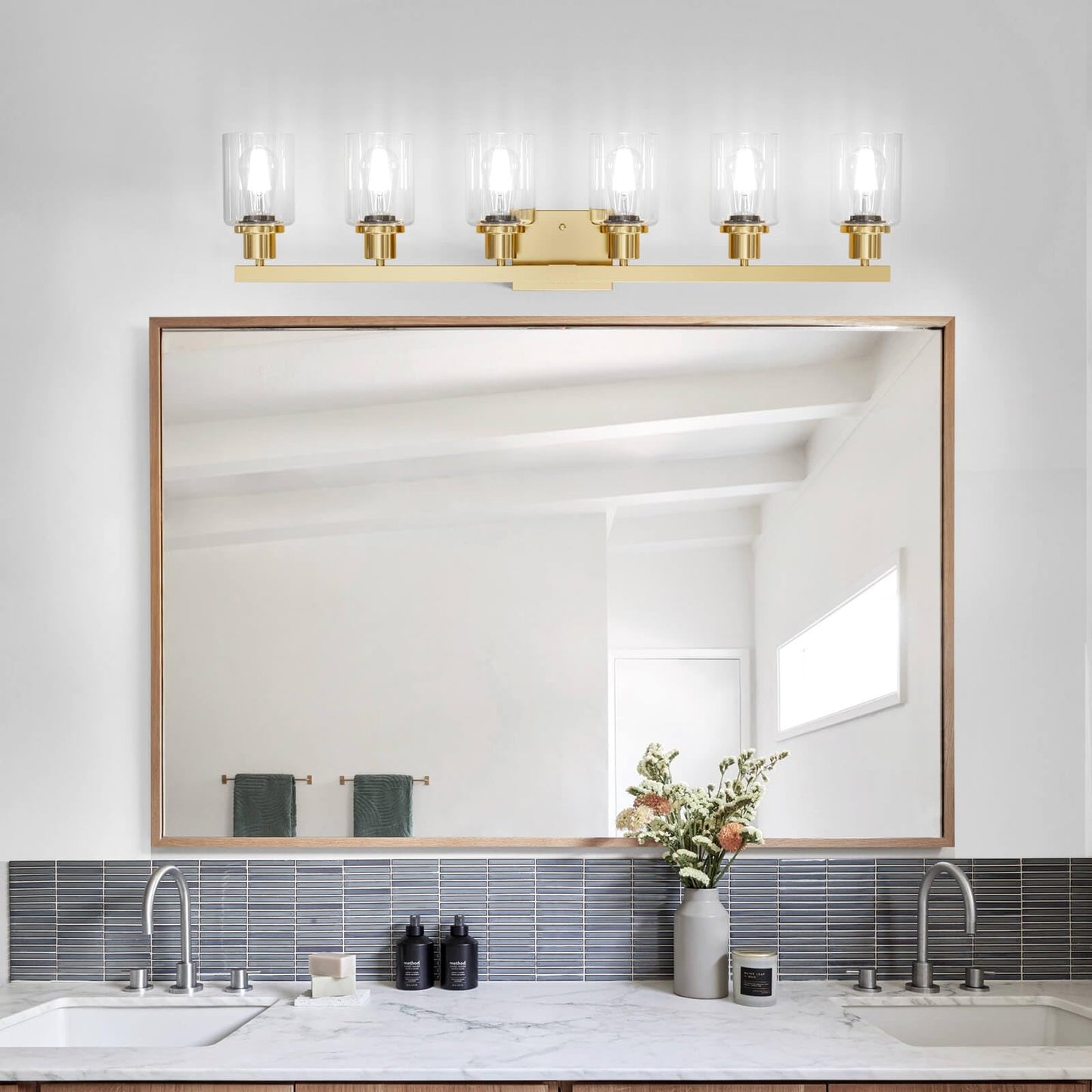 Dikaida 6-Light Gold Bathroom Vanity Light, Modern Brushed Gold Metal Fixtures For Over Mirror, Model Js-6