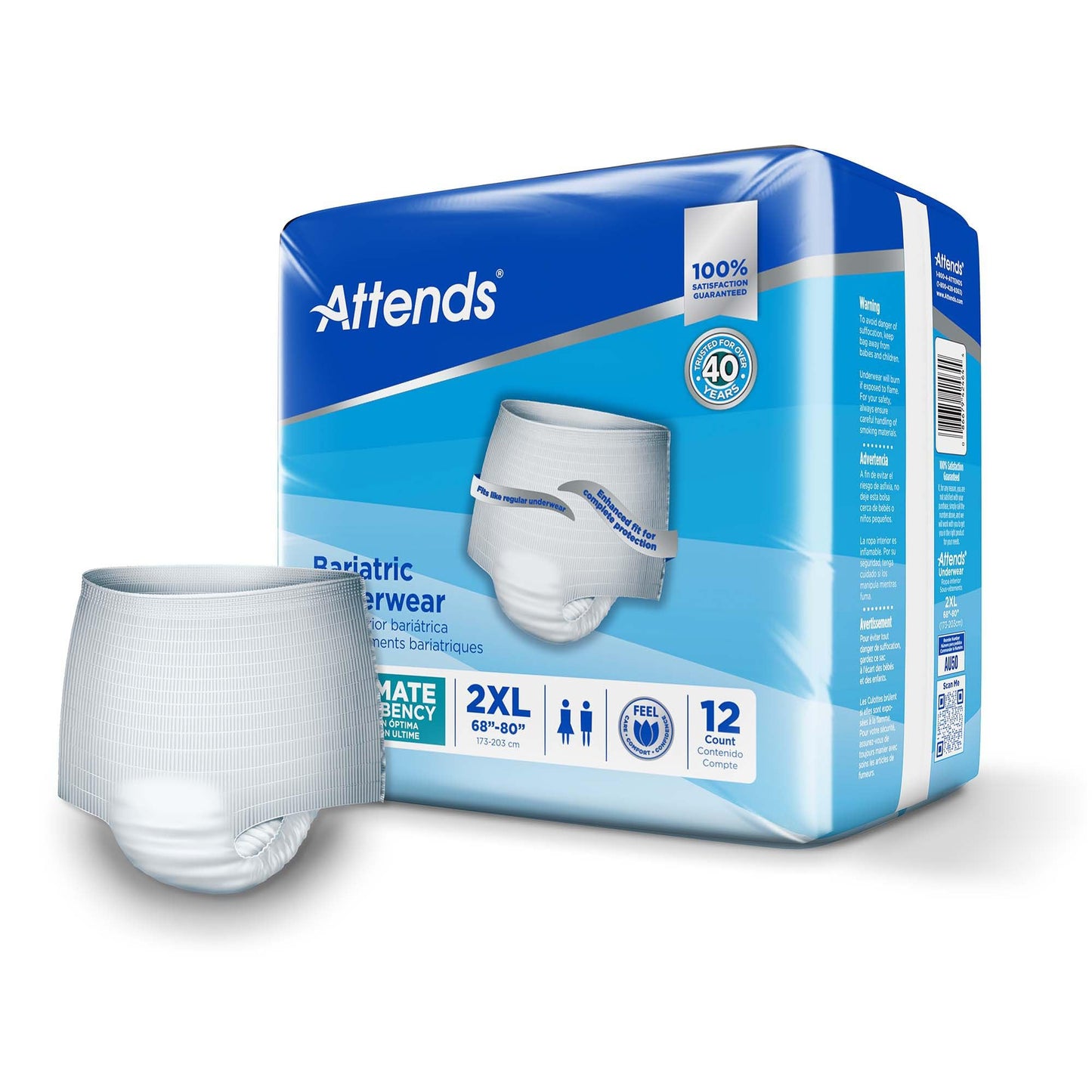 Attends Bariatric Pull On XXL Underwear, Moderate Absorbency, 1 Case Of 48