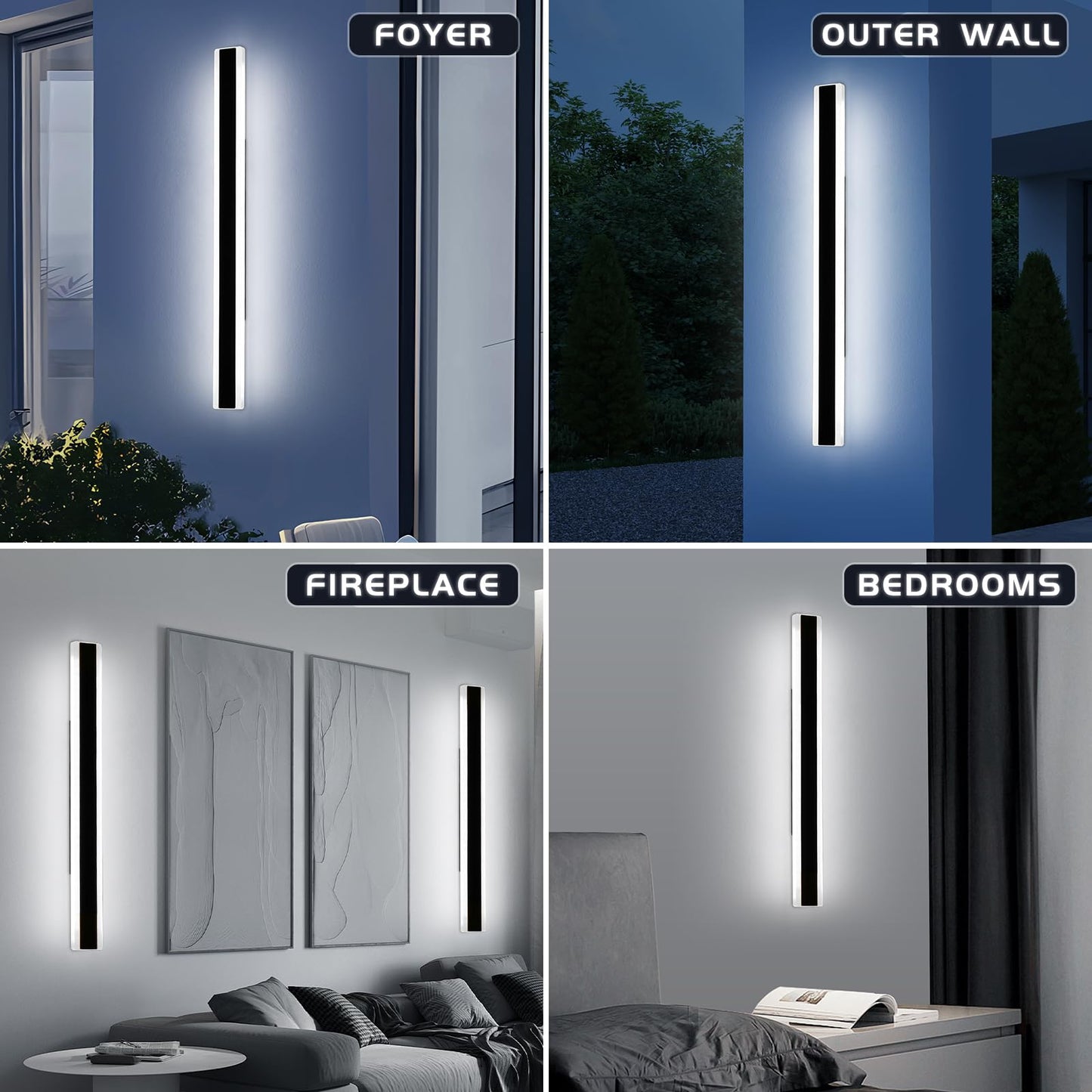 Mikeru 47.2Inch Long Led Wall Light  6000K Cool White Modern Outdoor Wall Light Ip65 Waterproof Black Acrylic Porch Exterior Lighting Fixtures  Exterior Wall Mount Lights For Garage Front Door