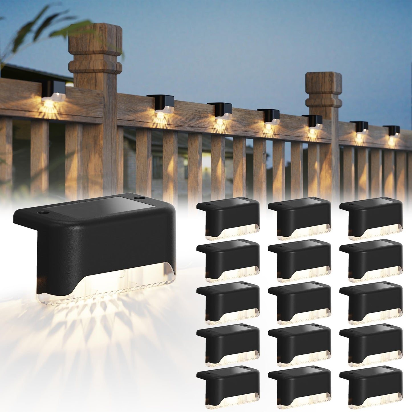 Jackyled Solar Deck Lights - 16 Pack Waterproof Led Outdoor Lighting For Garden, Patio, Stair, Black