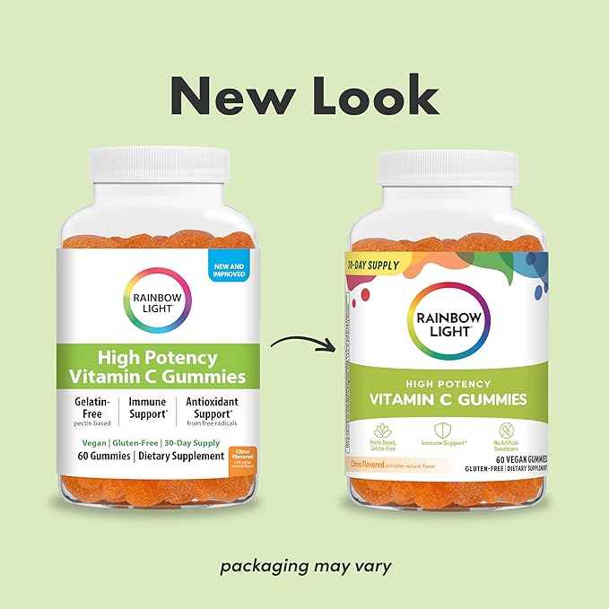 Rainbow Light High-Potency Vitamin C Gummies, Gummy Supplement Provides Antioxidant and Immune Support, With Vitamin C, Vegan and Gluten Free, 60 Count