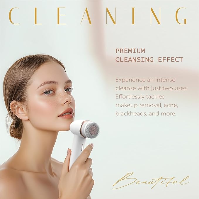 Electric Facial Cleansing Brush with Silicone and Bristle Brushheads,Rechargeable,Face Cleansing Brush, Face Scrubber Against Exfoliator,Face Wash Machine Brush, Relief for Face Skin Issues