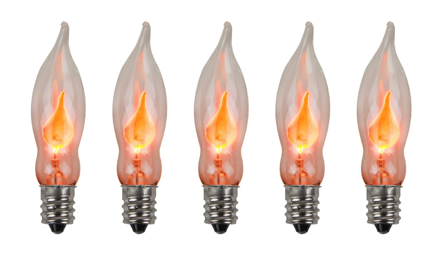 Creative Hobbies® A101 Flicker Flame Light Bulb, 3W, E12 Base, Orange Glow, 5 Count, Glass, Nickel Plated