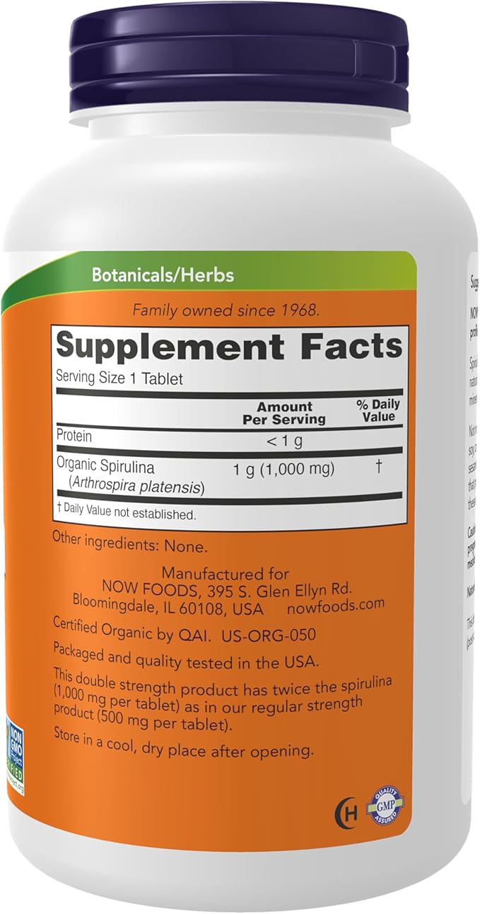 NOW Foods Spirulina Double Strength, 1000 mg Organic - 240 Tablets