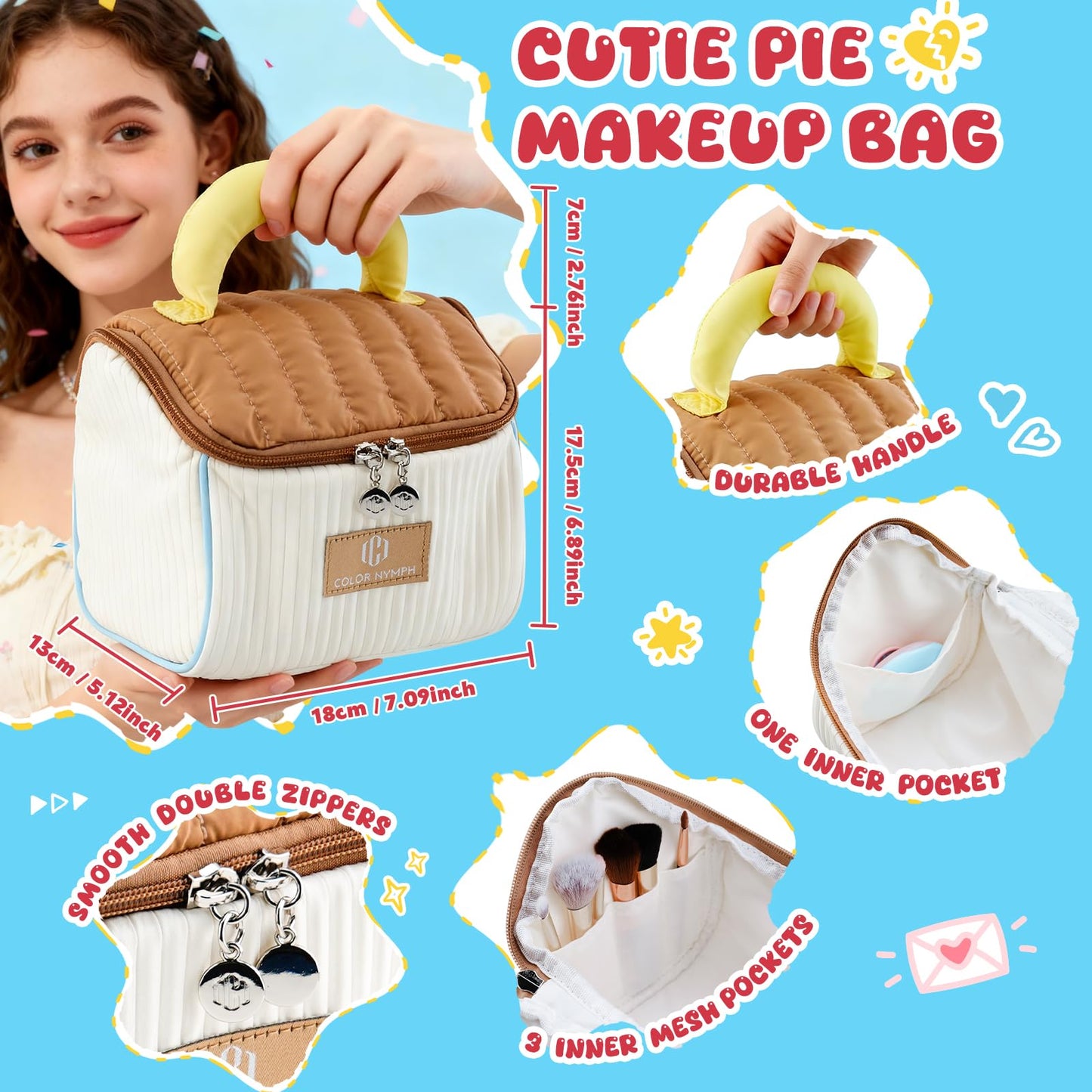 Color Nymph Makeup Sets For Teens Girls with Cutie Pie Handbag, All In One Girls Makeup Kits for Girl Women Full Kit Included Eyeshadow Blush Contour Highlighter Lipgloss Mascara Eyeliner and Mirror