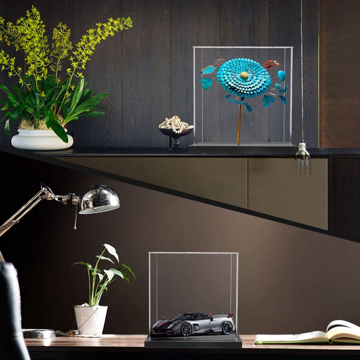 Acrylic Display Case with Lid, 14.5 Inch Acrylic Box with Black Velvet Disaply Stand, Clear Display Case for Collectibles, Action Figures (Outer Size 14.5x11x11 inch)