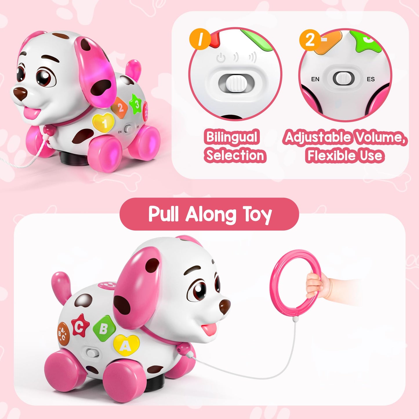 Musical Toys for 1 Year Old Girl Gifts, Baby Toy 6-12-18 Months, First 1st Birthday Girl Boy Gifts for 1 Year Old Boy Toy, Bilingual Learning Educational Puppy for 7 8 9 10 Months Presents