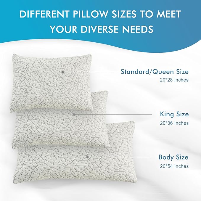 Dafinner Adjustable Shredded Memory Foam Pillow Standard/Queen Size - 100% Removable Cover from Bamboo Derived Rayon, Cooling Medium Bed Pillow for Side Stomach & Back Sleepers - Pack of 1, 20"x28"